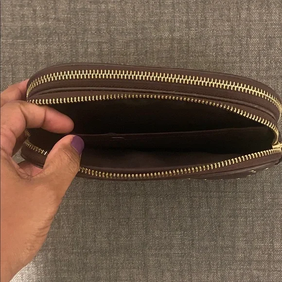 Coach Maple(dark brown) Sadie Pebbled Leather Crossbody with Gold Rivets - Picture 10 of 16